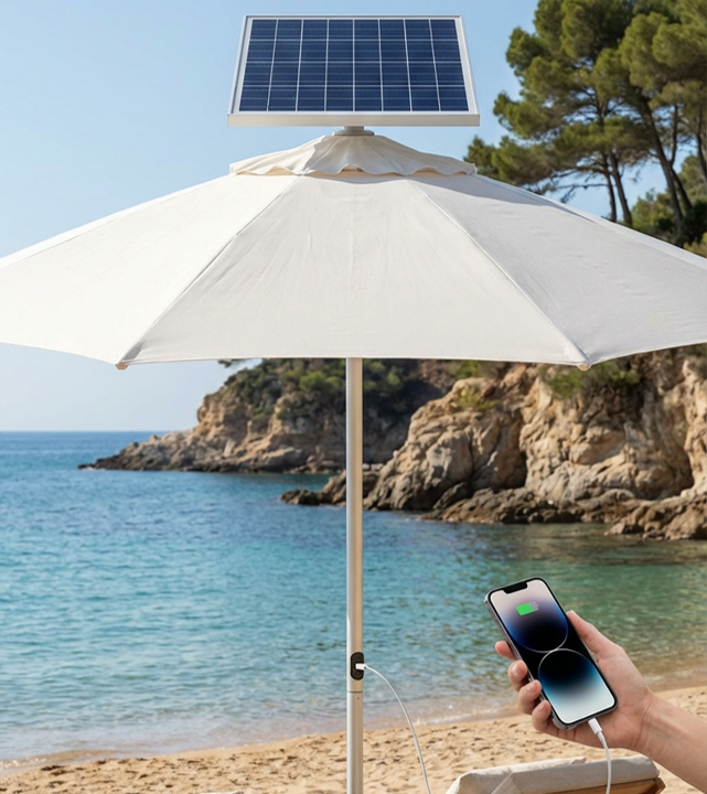 Aplicaciones sombrillas cargador solar en camping y glamping